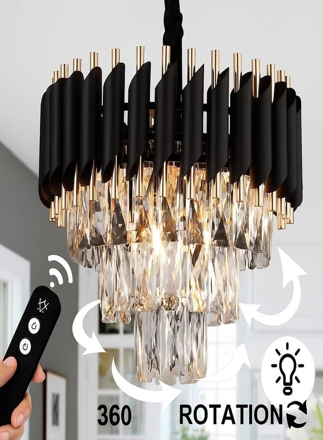 BNK DECOR Modern Crystal 3-Tier Black Mamba Chandeliers | Bluetooth Remote Control and Moving Round| Colour Changing,Speaker | Ceiling Light Fixture for Living Room Bedroom (Black Gold Remote, 400MM) - Image 2